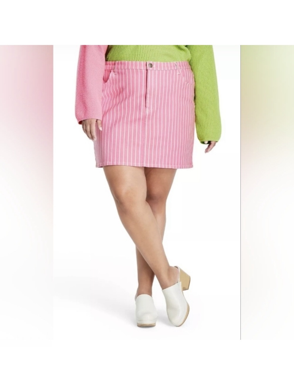Victor Glemaud Target Pink White Striped Denim Mini Skirt Womens 16 Jean Skirt